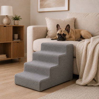 escalier pour chien gris quatre marches tissu antiderapant