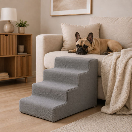 escalier pour chien gris quatre marches tissu antiderapant
