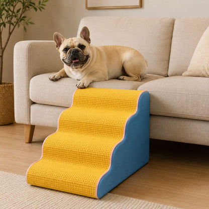 escalier pour chien jaune bleu bouledogue francais canape