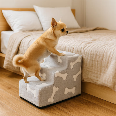 escalier pour chien lit motif os gris protection articulations
