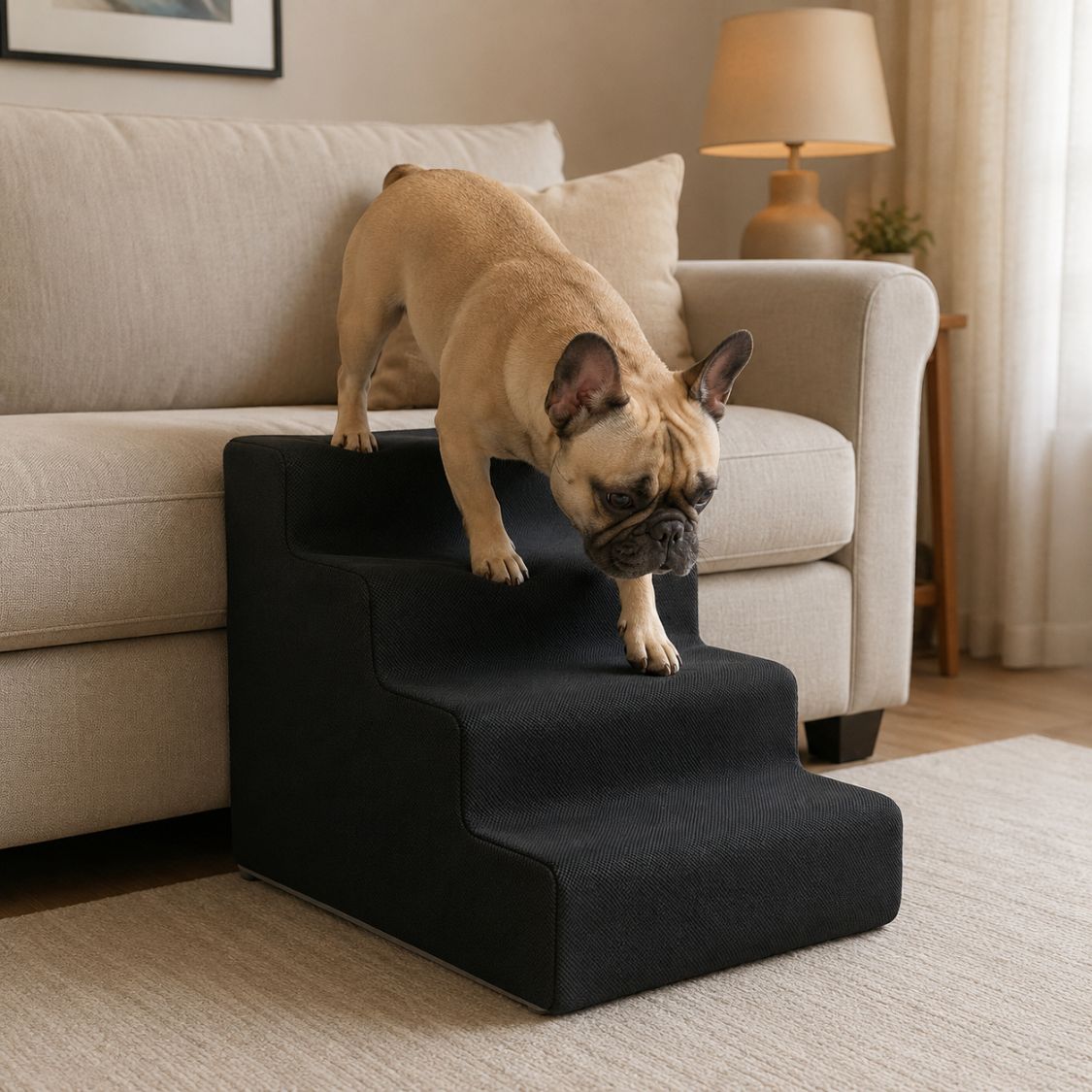 escalier pour chien noir bouledogue francais canape