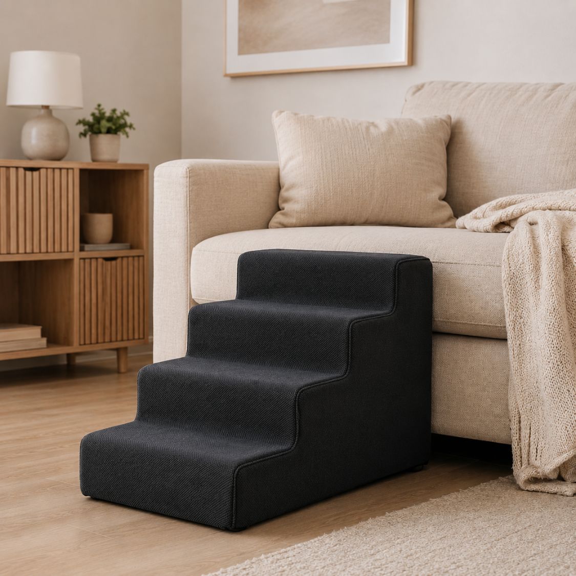 escalier pour chien noir canape montee progressive