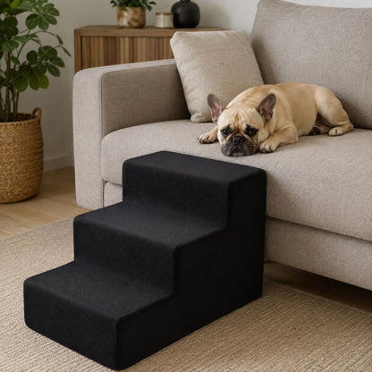 escalier pour chien noir trois marches chien allonge canape