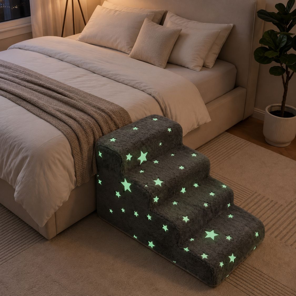 escalier pour chien phosphorescent gris chien monte lit nuit