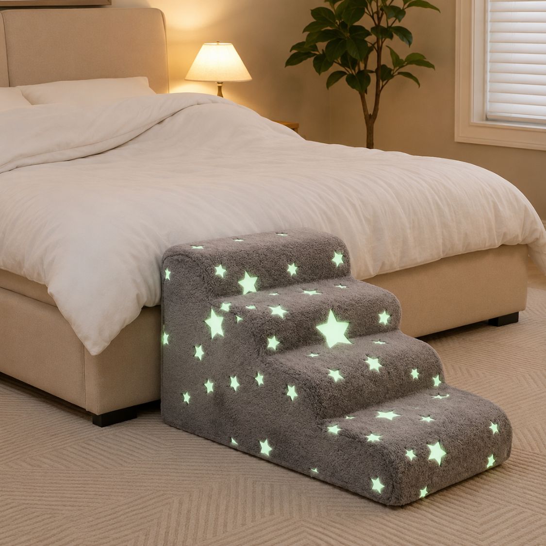 escalier pour chien phosphorescent gris etoiles lumineuses chambre nuit