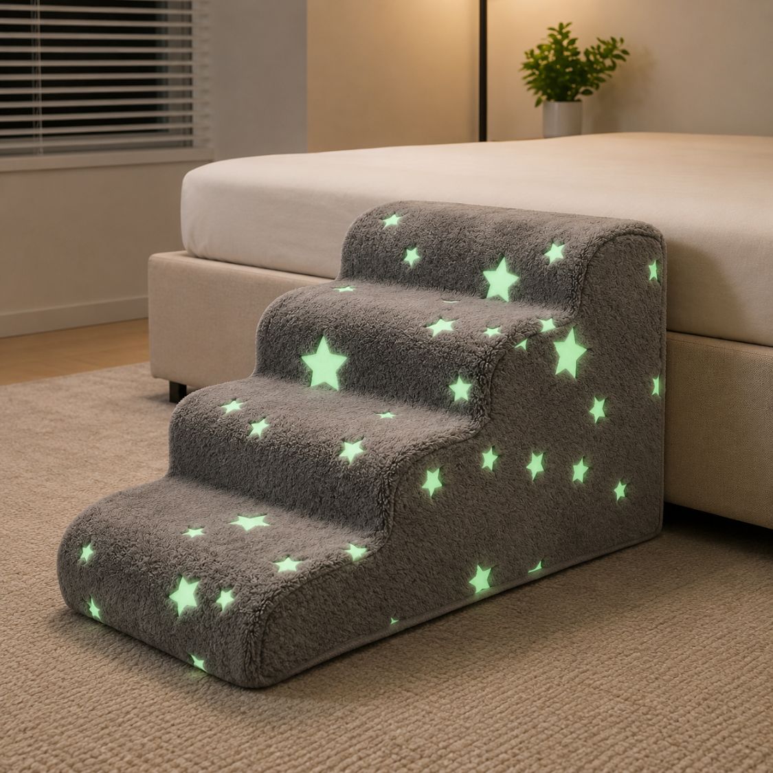 escalier pour chien phosphorescent gris lit etoiles lumineuses