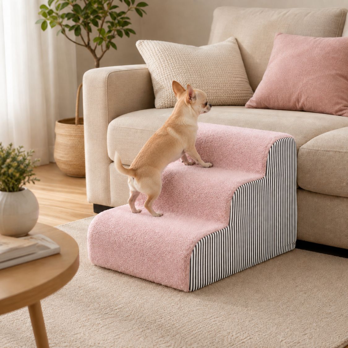 escalier pour chien rose chihuahua monte canape