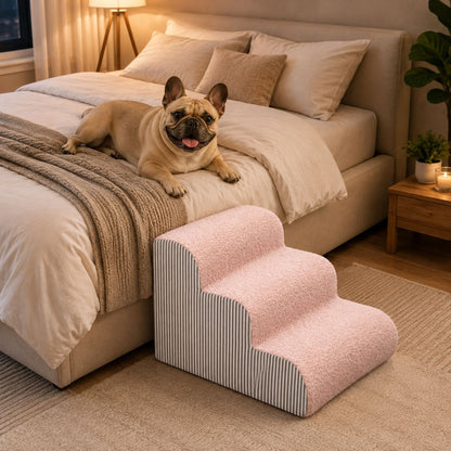 escalier pour chien rose marches arrondies lit bouledogue francais