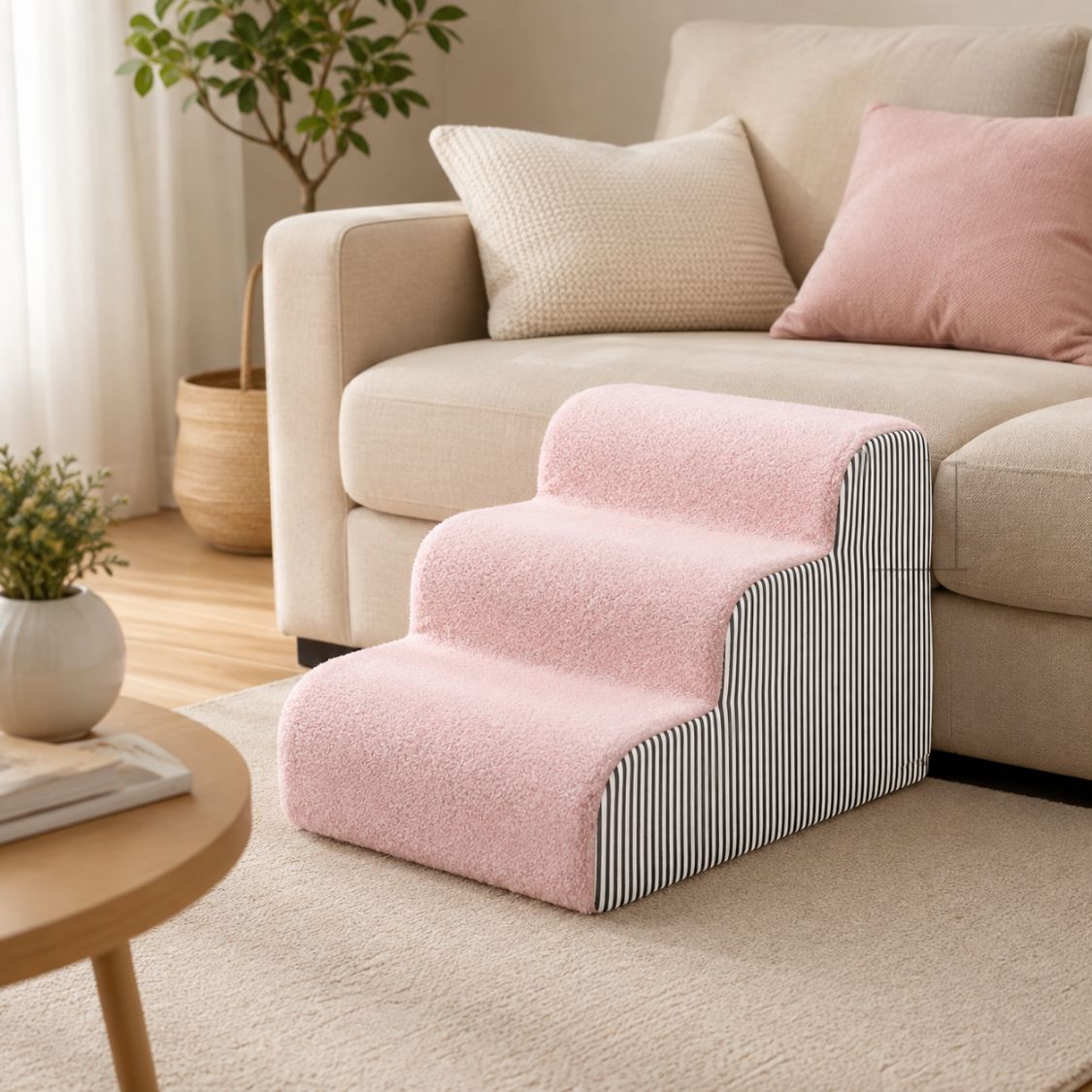 escalier pour chien rose tissu doux chambre beige