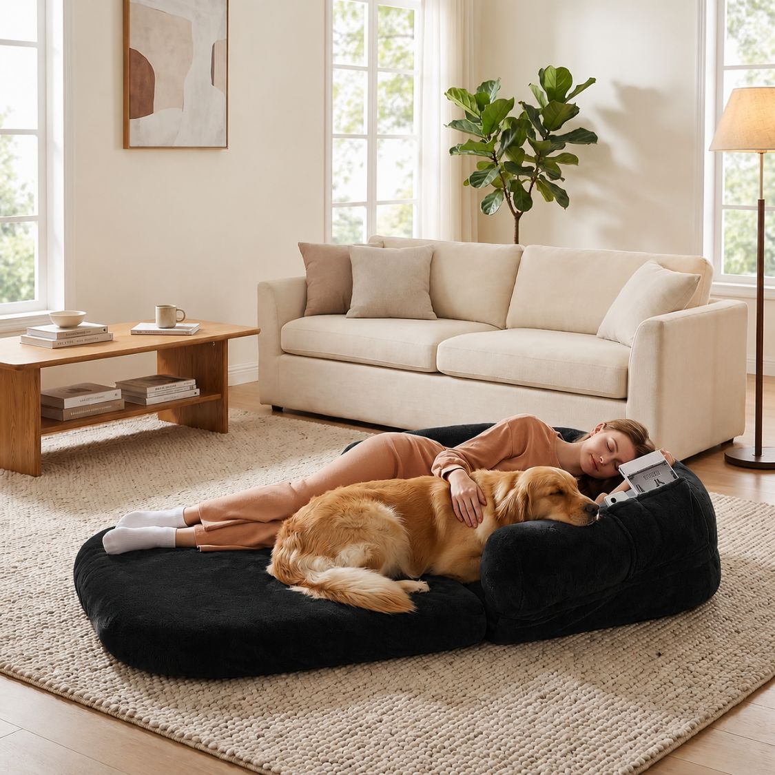 grand matelas pour chien noir chien repos salon