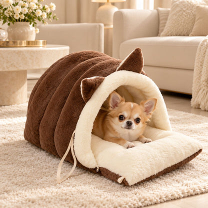 grotte pour chien marron chihuahua couchage ouvert