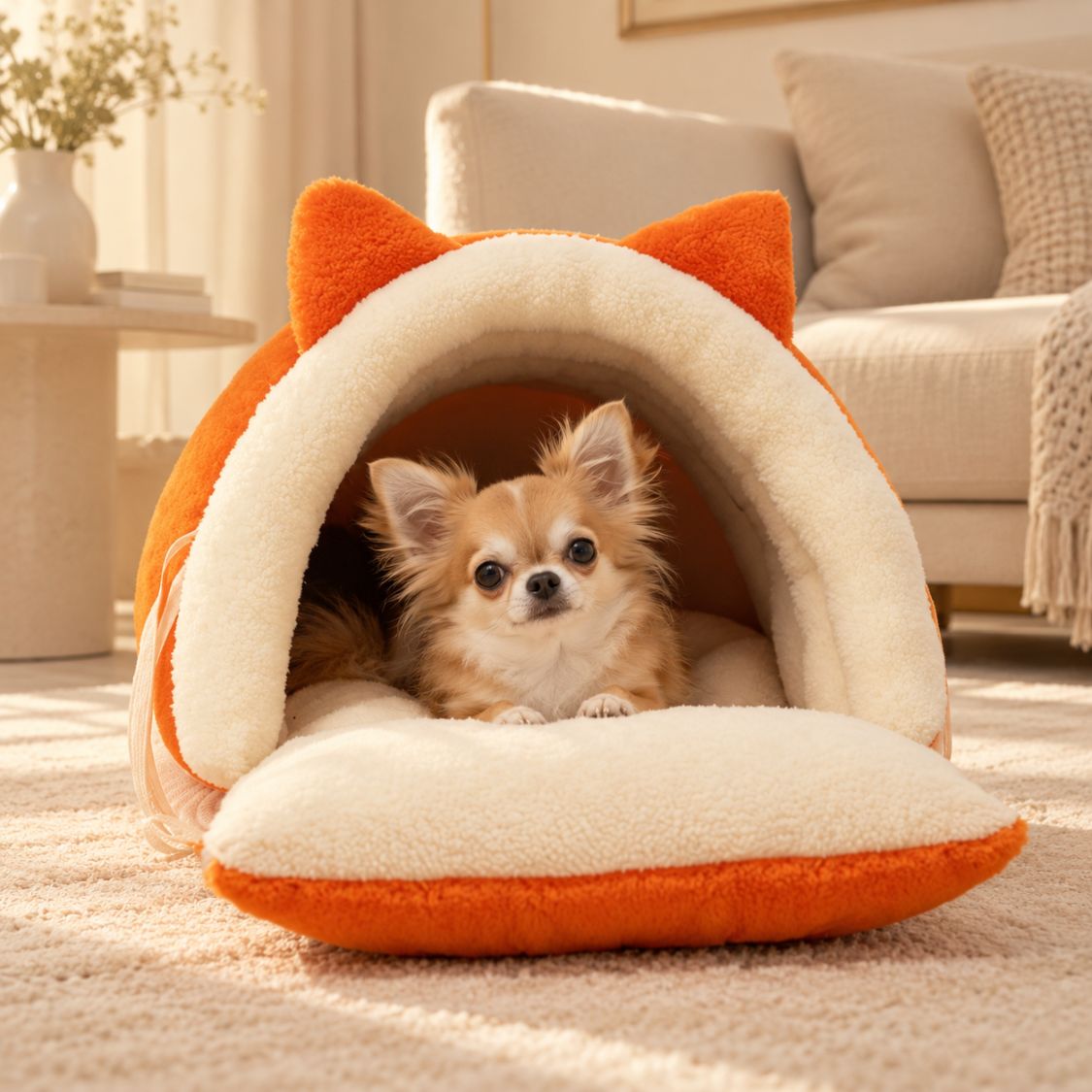 grotte pour chien orange petit chien entree