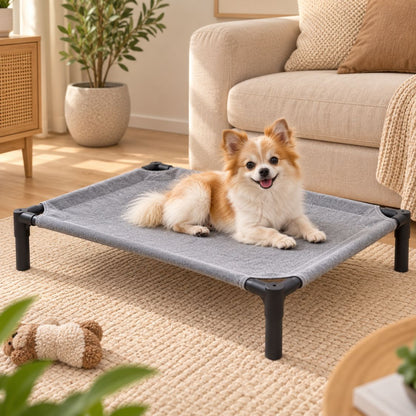 lit de camp pour chien chihuahua toile maille grise surelevee