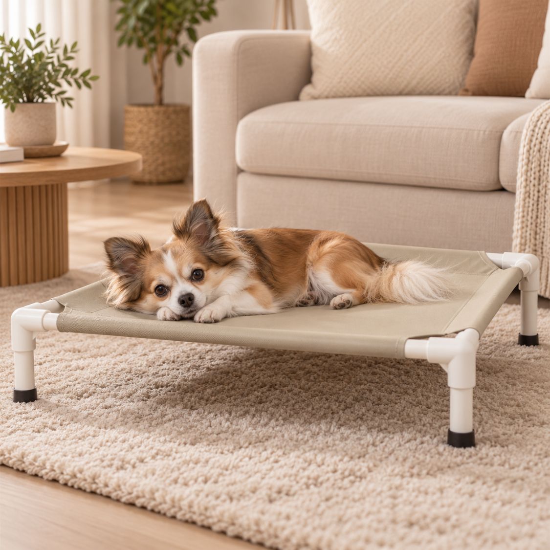 lit de camp pour chien gris confortable allonge salon