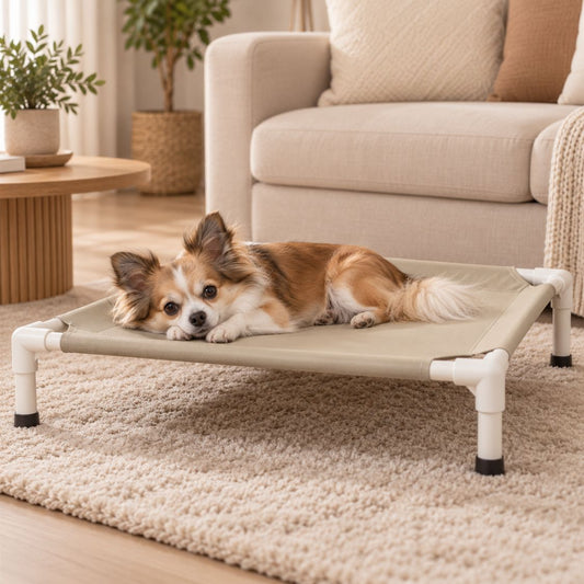 lit de camp pour chien gris confortable allonge salon