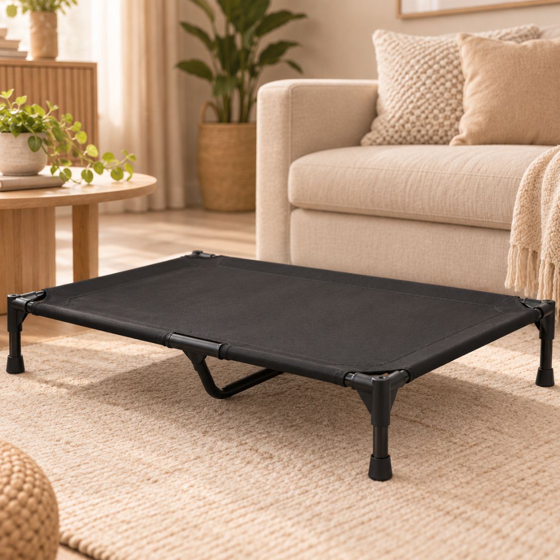 lit de camp pour chien noir structure metallique renforcee