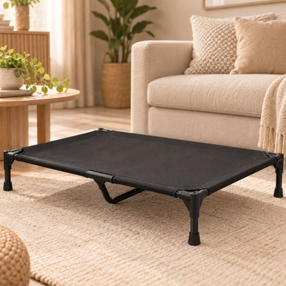 lit de camp pour chien noir structure metallique renforcee