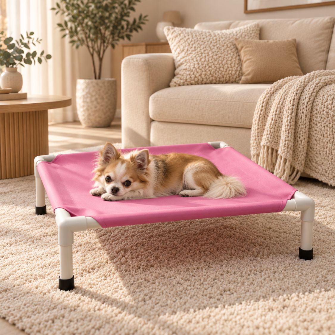 lit de camp pour chien rose chihuahua allonge salon