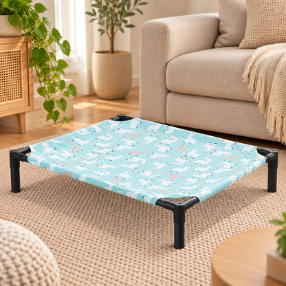 lit de camp pour chien spitz toile bleu clair motifs