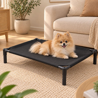 lit de camp pour chien spitz toile noire surelevee
