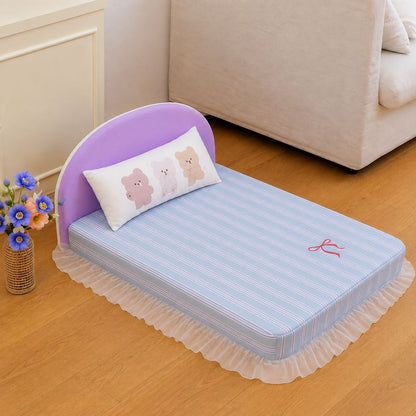 lit pour chien bleu rayures tete lit violette