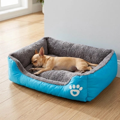 lit pour chien bleu rebords epais couchage doux