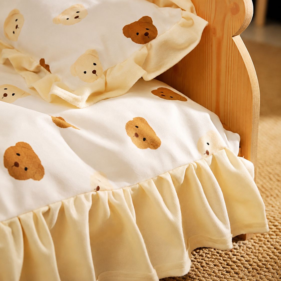 lit pour chien bois miniature tissu motifs oursons volants