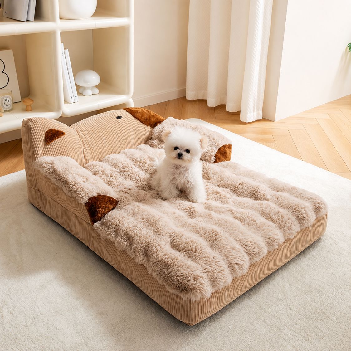 lit pour chien canape teddy beige peluche douce