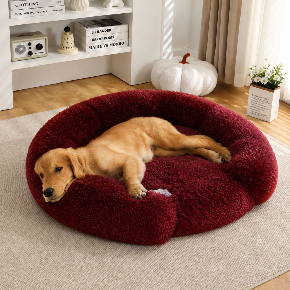 lit pour chien cocon chaleureux rouge bordeaux