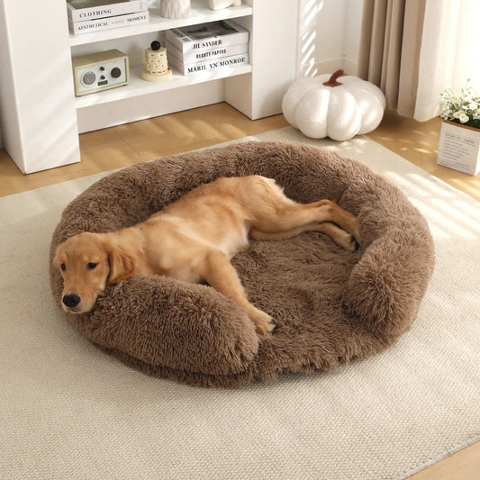lit pour chien cocon enveloppant beige khaki