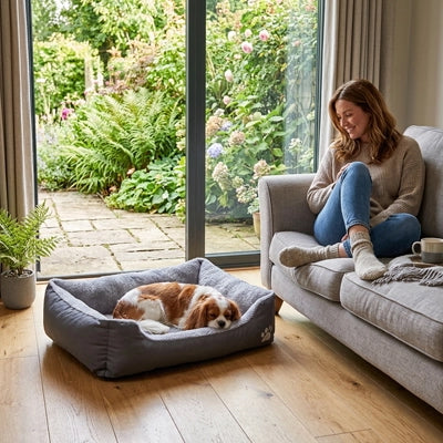 lit pour chien confort gris coussin moelleux repos doux