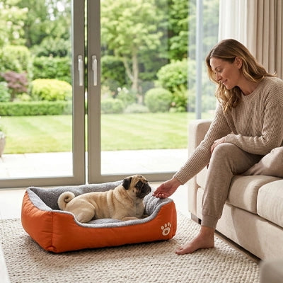 lit pour chien confort orange coussin moelleux repos