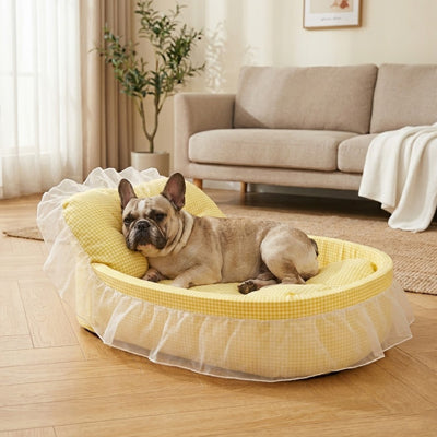 lit pour chien confort reparateur jaune doux confortable
