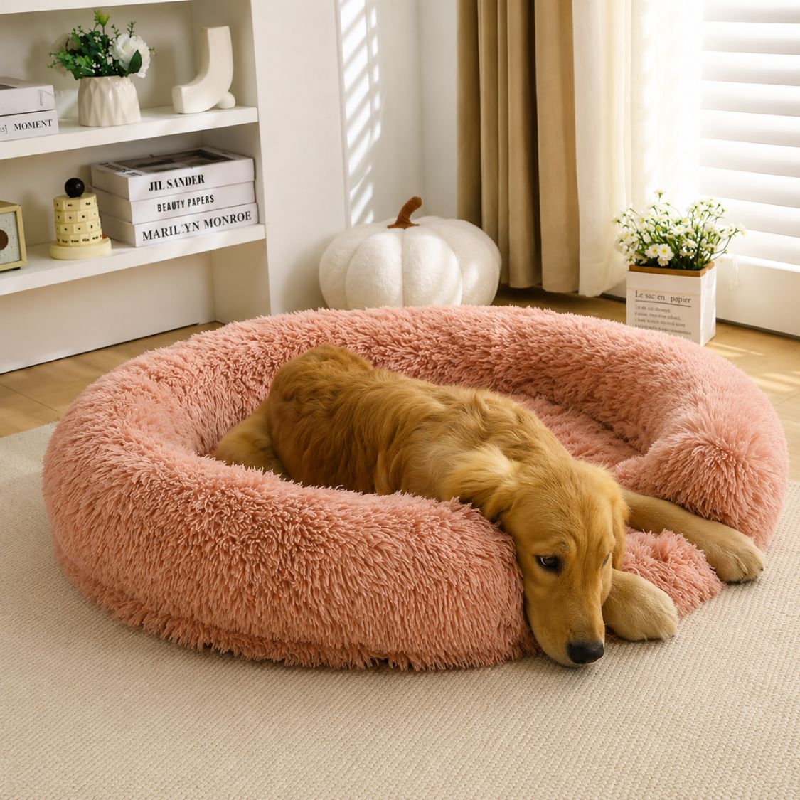 lit pour chien fausse fourrure rose clair chaleur