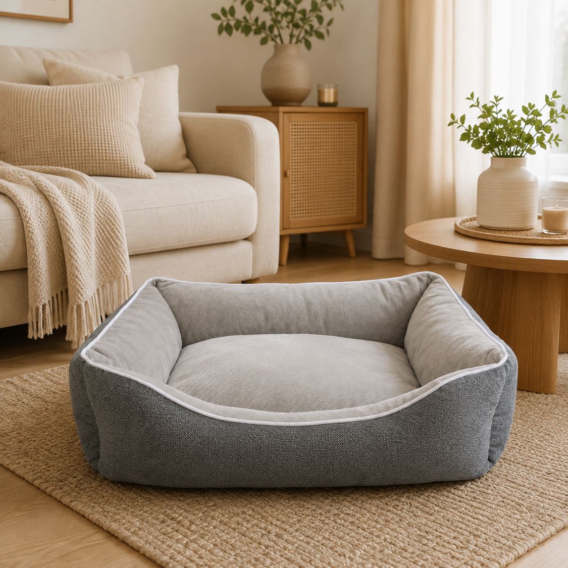 lit pour chien gris chien couche appui tete