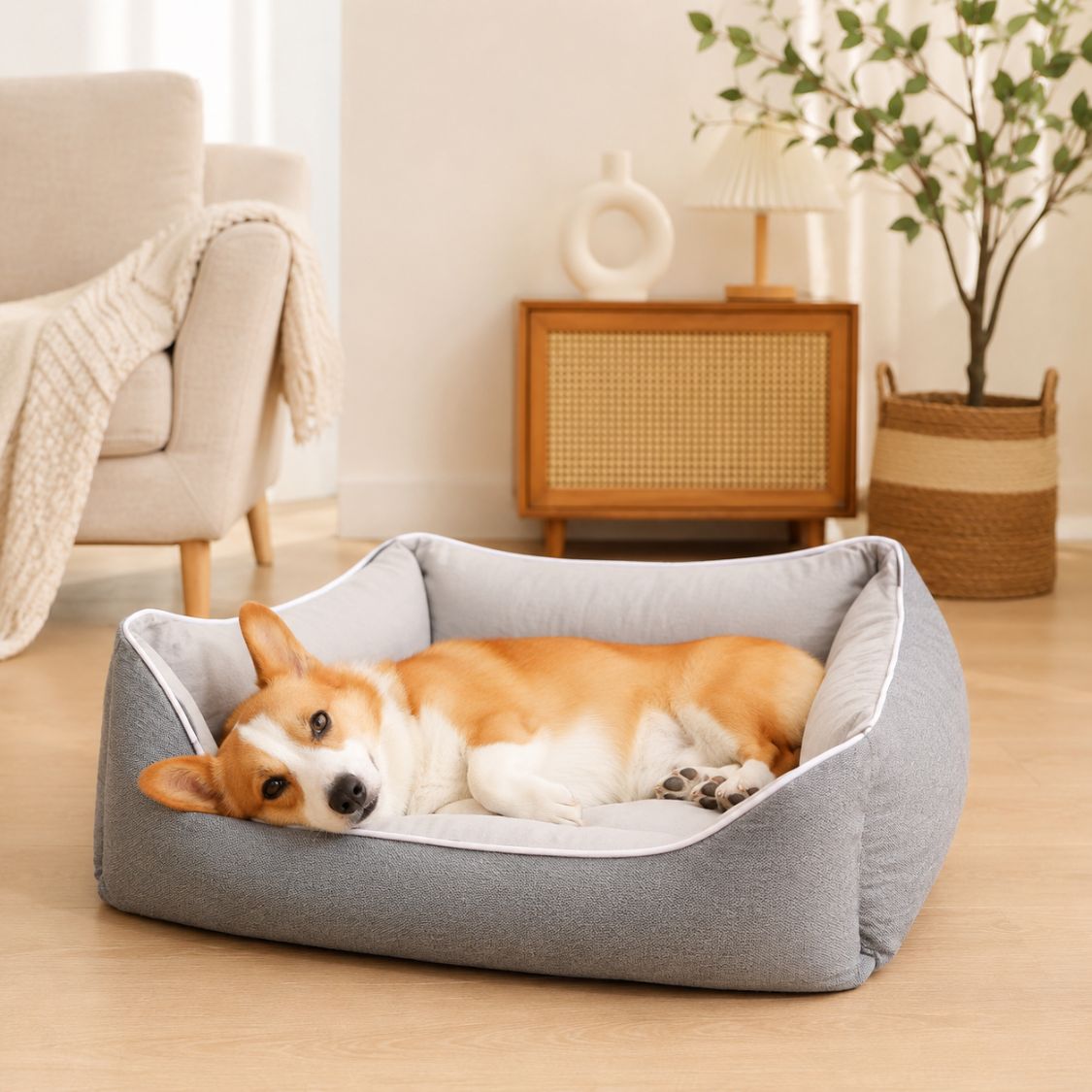lit pour chien gris chien endormi cocon moelleux