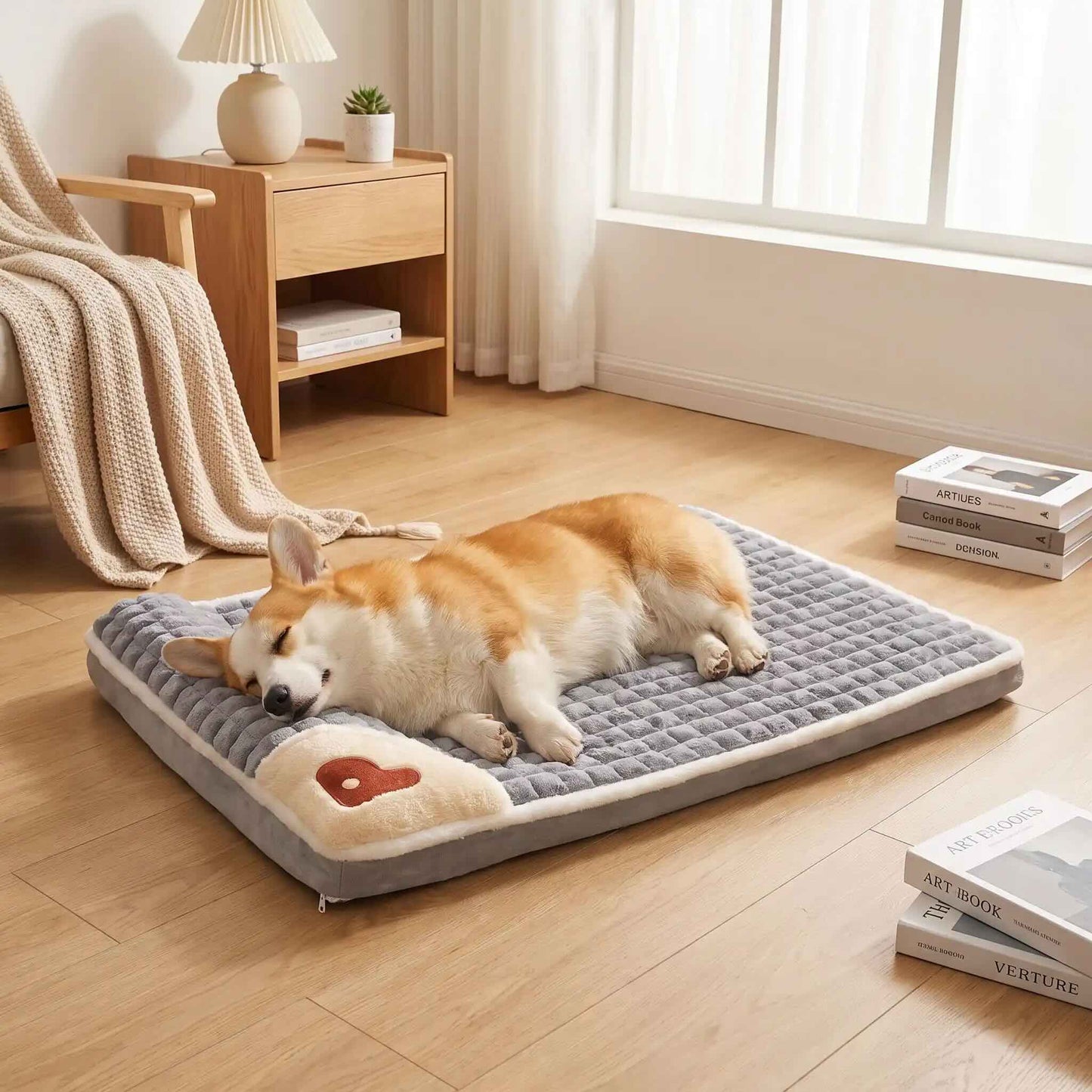 lit pour chien gris moelleux chien repos salon