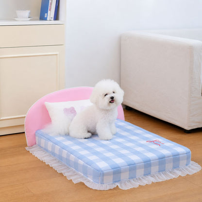 lit pour chien impermeable vichy bleu tete lit rose