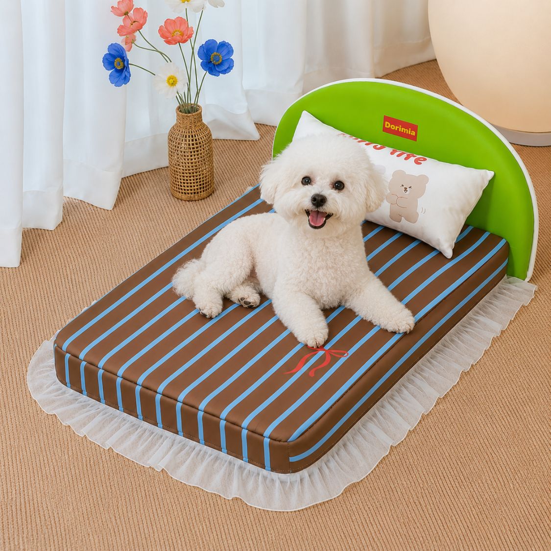 lit pour chien marron bleu chien coussin ours