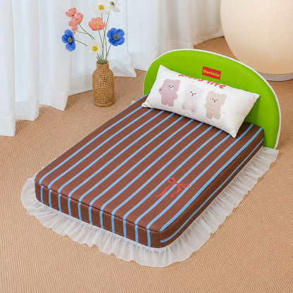lit pour chien marron rayures bleu tete lit vert pomme