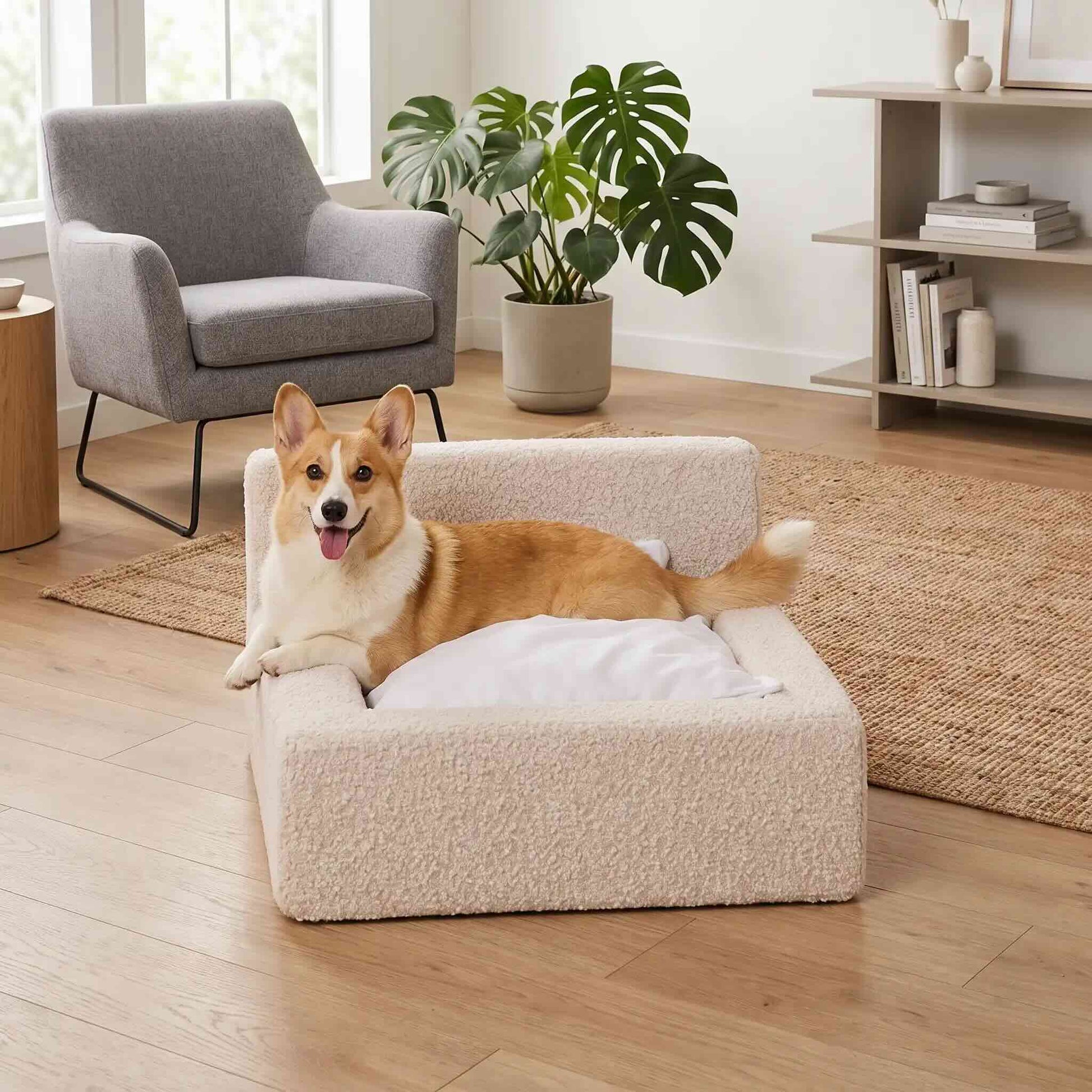 lit pour chien orthopedique beige chien corgi confort