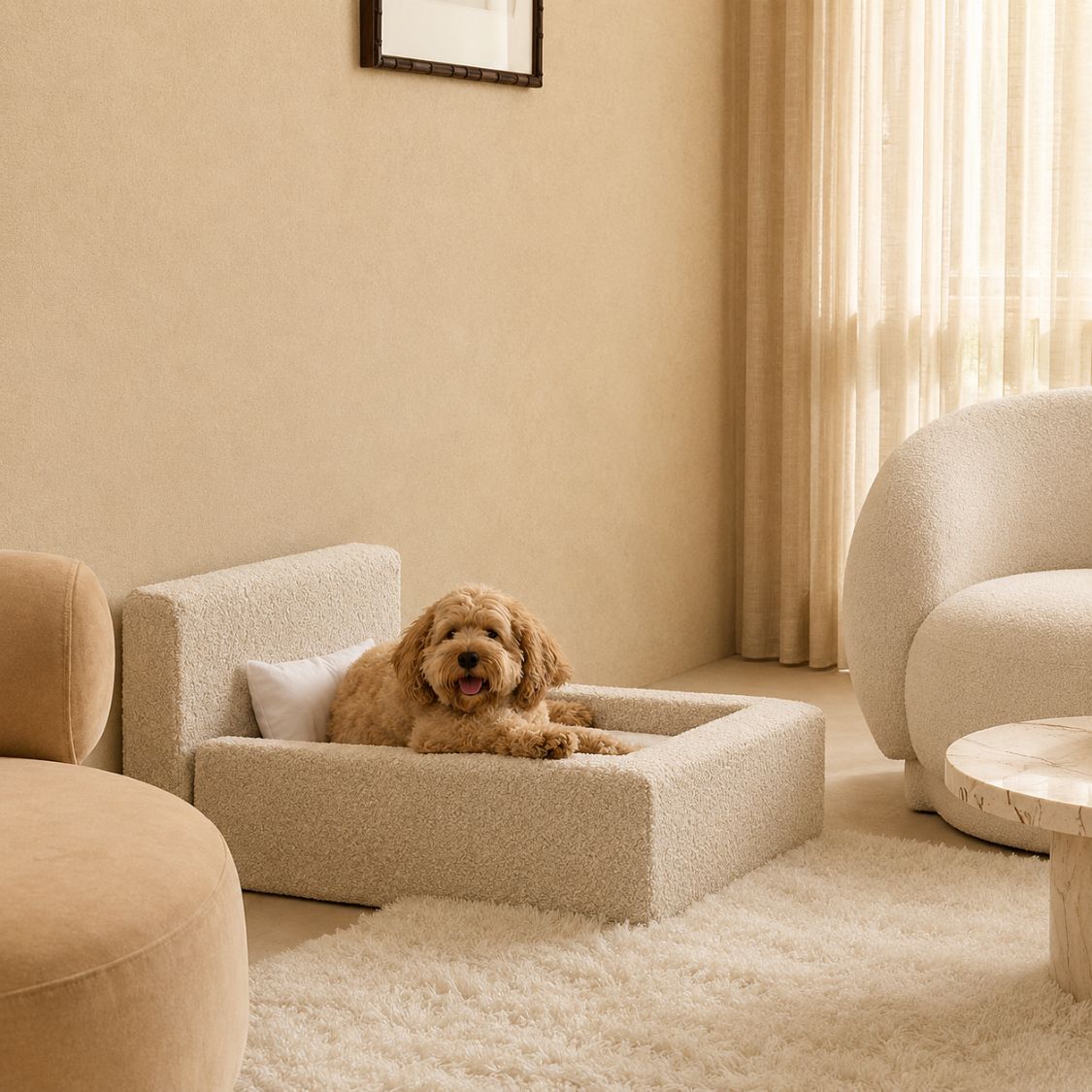 lit pour chien orthopedique beige salon cocooning