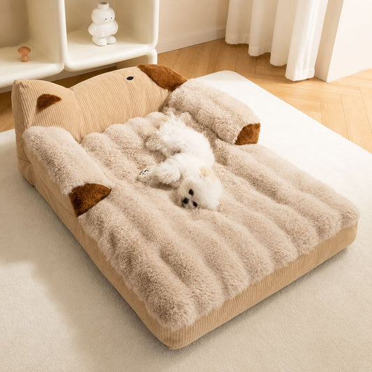 lit pour chien ours peluche beige couchage moelleux