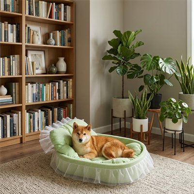 lit pour chien princesse vert carreaux confortable dossier haut petit chien
