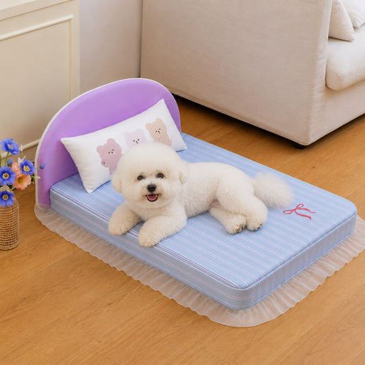 lit pour chien rayures bleues chien allonge
