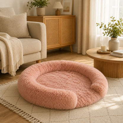 lit pour chien rebord rembourre rose clair