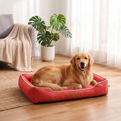 lit pour chien rouge couchage rectangulaire interieur