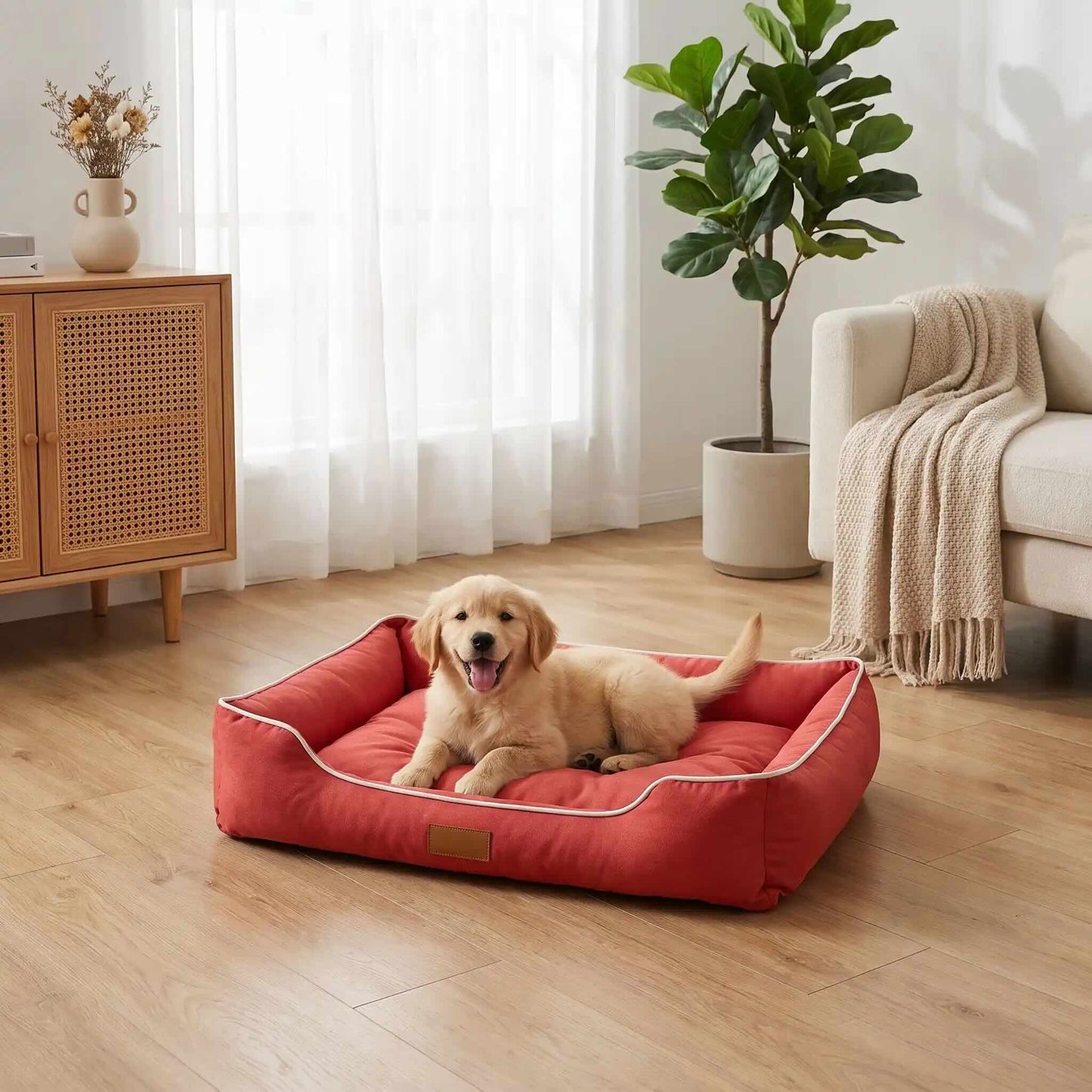 lit pour chien rouge oxford impermeable salon