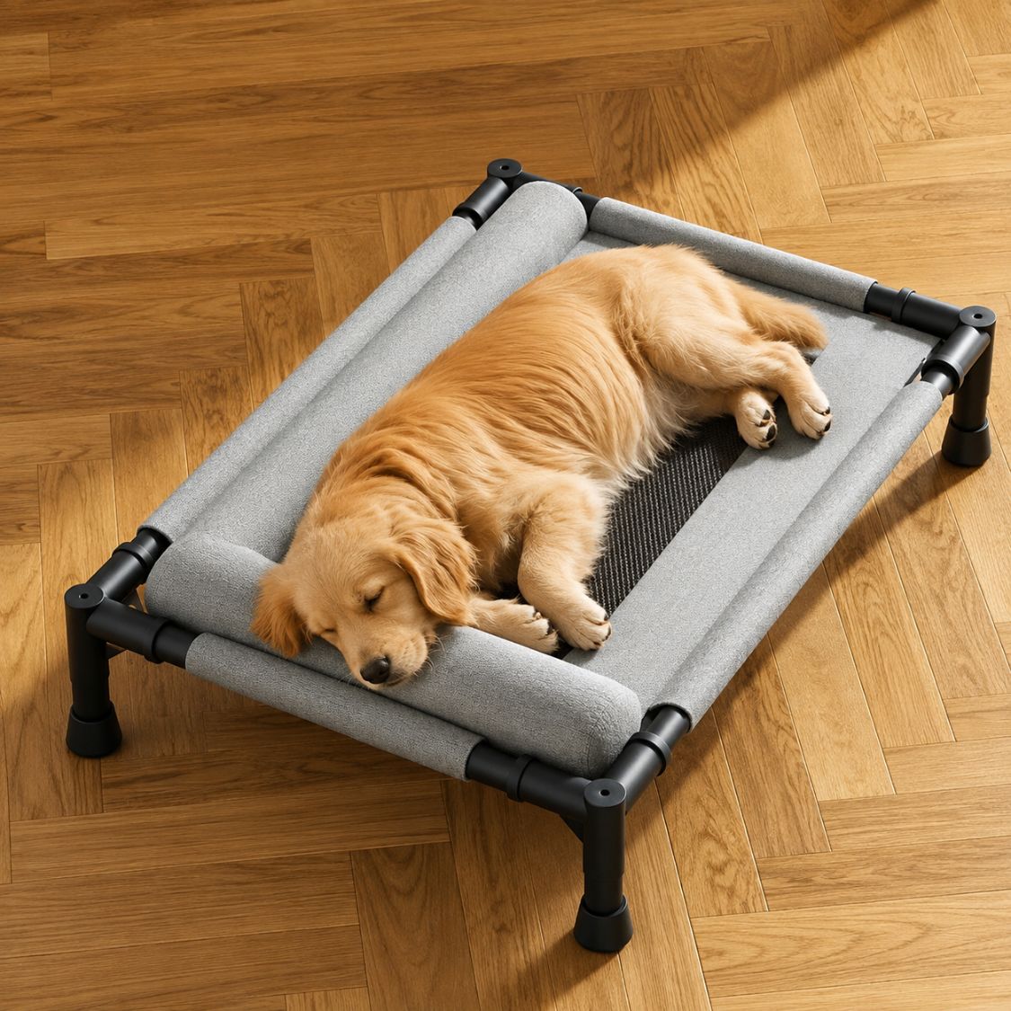 lit pour chien sureleve gris chien sommeil maison