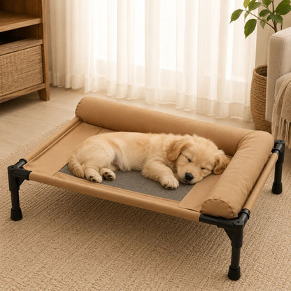 lit pour chien sureleve marron chien sommeil interieur